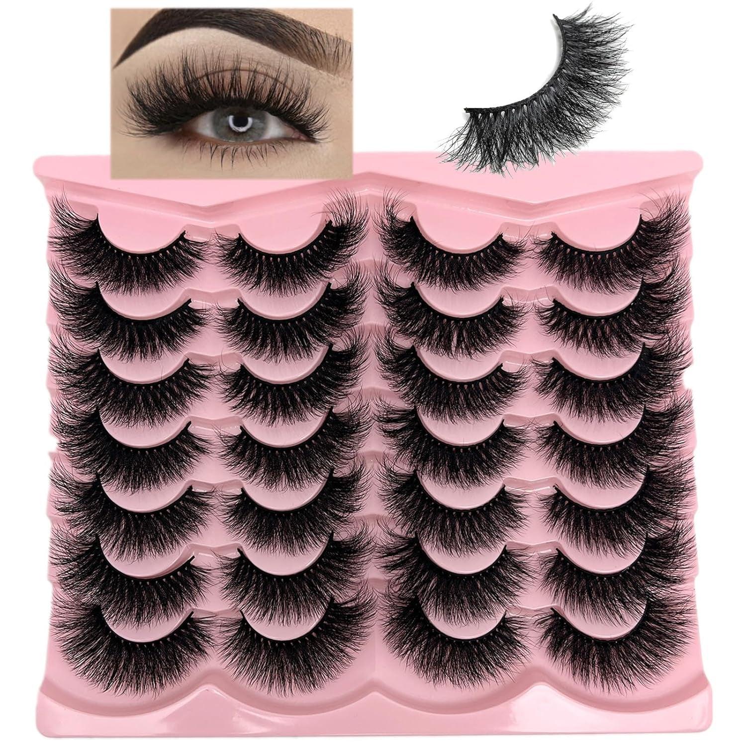 Fluffy Lashes Mink Wispy Cat Eye Faux Mink Eye Lashes Pack Soft Fake Strip Lashes 18Mm Long Volume False Eyelashes Natural Look - Bellarevive.Store