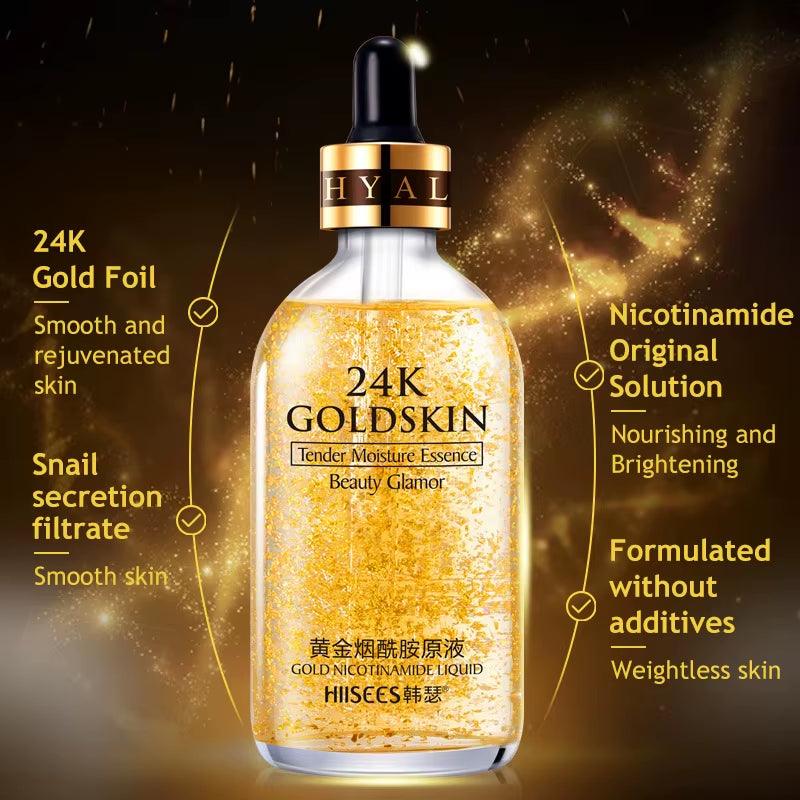 24K Gold Facial Serum - Pore Minimizing & Moisturizing Essence with Nicotinamide - Bellarevive.Store