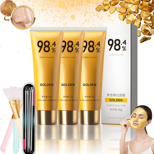 Gold Peel off Mask, Gold Foil Peel-Off Mask, 98.4% Golden Peel off Mask, Anti-Aging Gold Face Mask for Moisturizing Removes Blackheads, Reduces Fine Lines and Cleans Pores (3PCS) - Bellarevive.Store