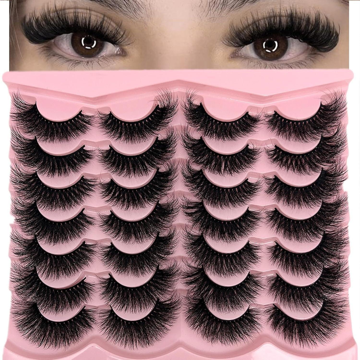 Fluffy Lashes Mink Wispy Cat Eye Faux Mink Eye Lashes Pack Soft Fake Strip Lashes 18Mm Long Volume False Eyelashes Natural Look - Bellarevive.Store