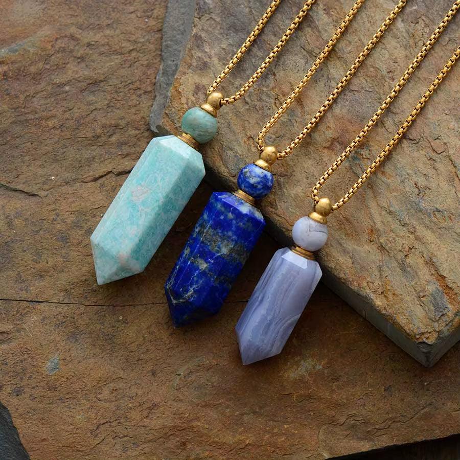 Natural Gems Stone Essential Oil Diffuser Perfume Bottle Pendant Necklace Stainless Steel Jewelry Dropshipping - Bellarevive.Store