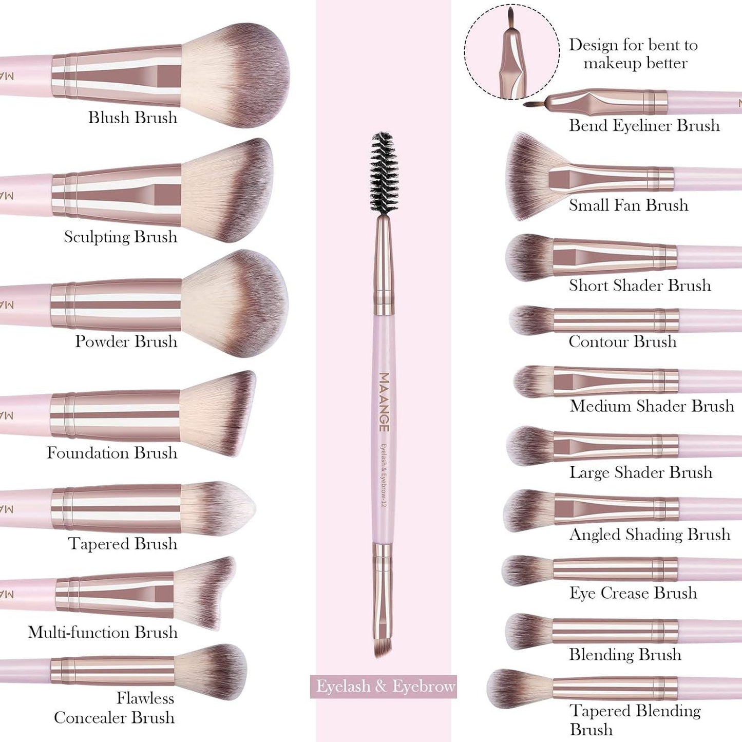 Makeup Brushes, 18 Pcs Professional Premium Synthetic Makeup Brush Set with Case, Foundation Kabuki Eye Travel Make up Brushes Sets (Pink Gold) - Bellarevive.Store