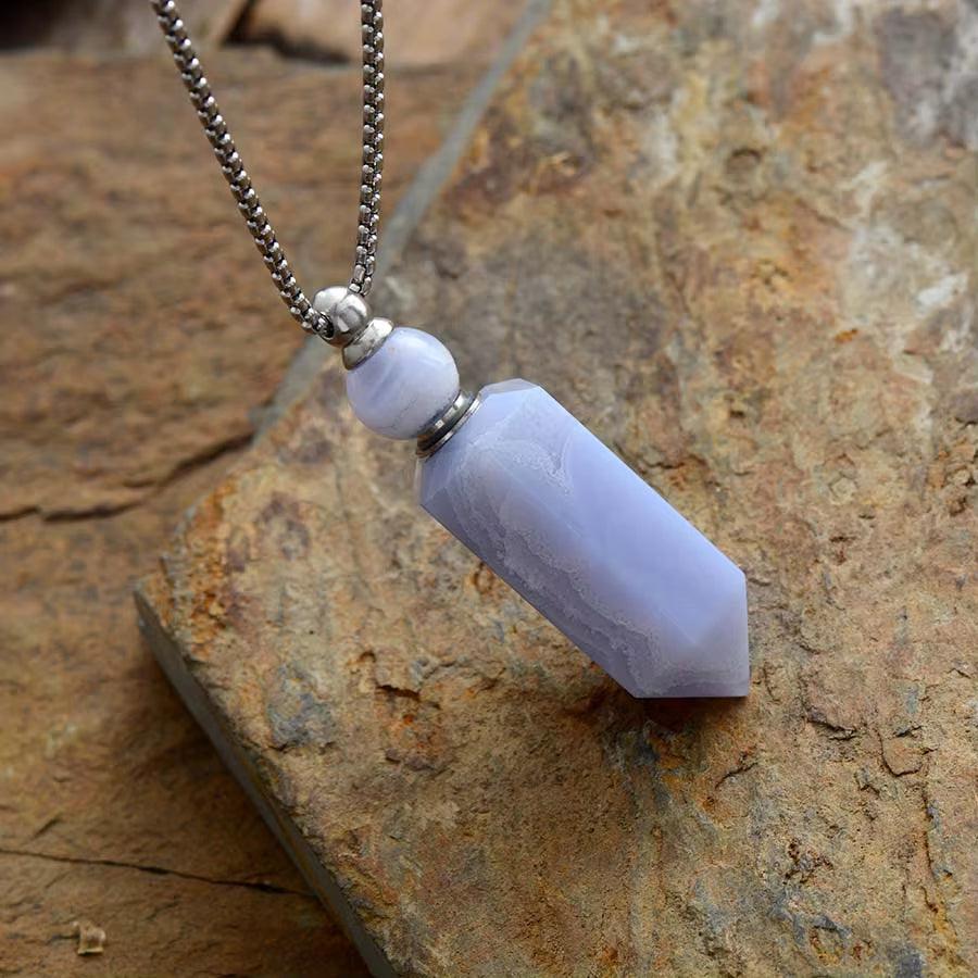 Natural Gems Stone Essential Oil Diffuser Perfume Bottle Pendant Necklace Stainless Steel Jewelry Dropshipping - Bellarevive.Store