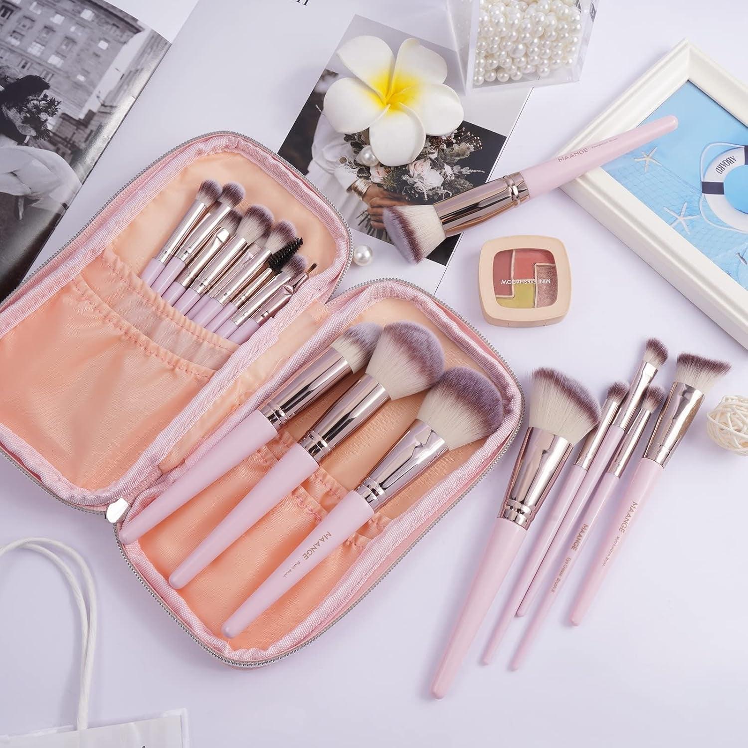 Makeup Brushes, 18 Pcs Professional Premium Synthetic Makeup Brush Set with Case, Foundation Kabuki Eye Travel Make up Brushes Sets (Pink Gold) - Bellarevive.Store