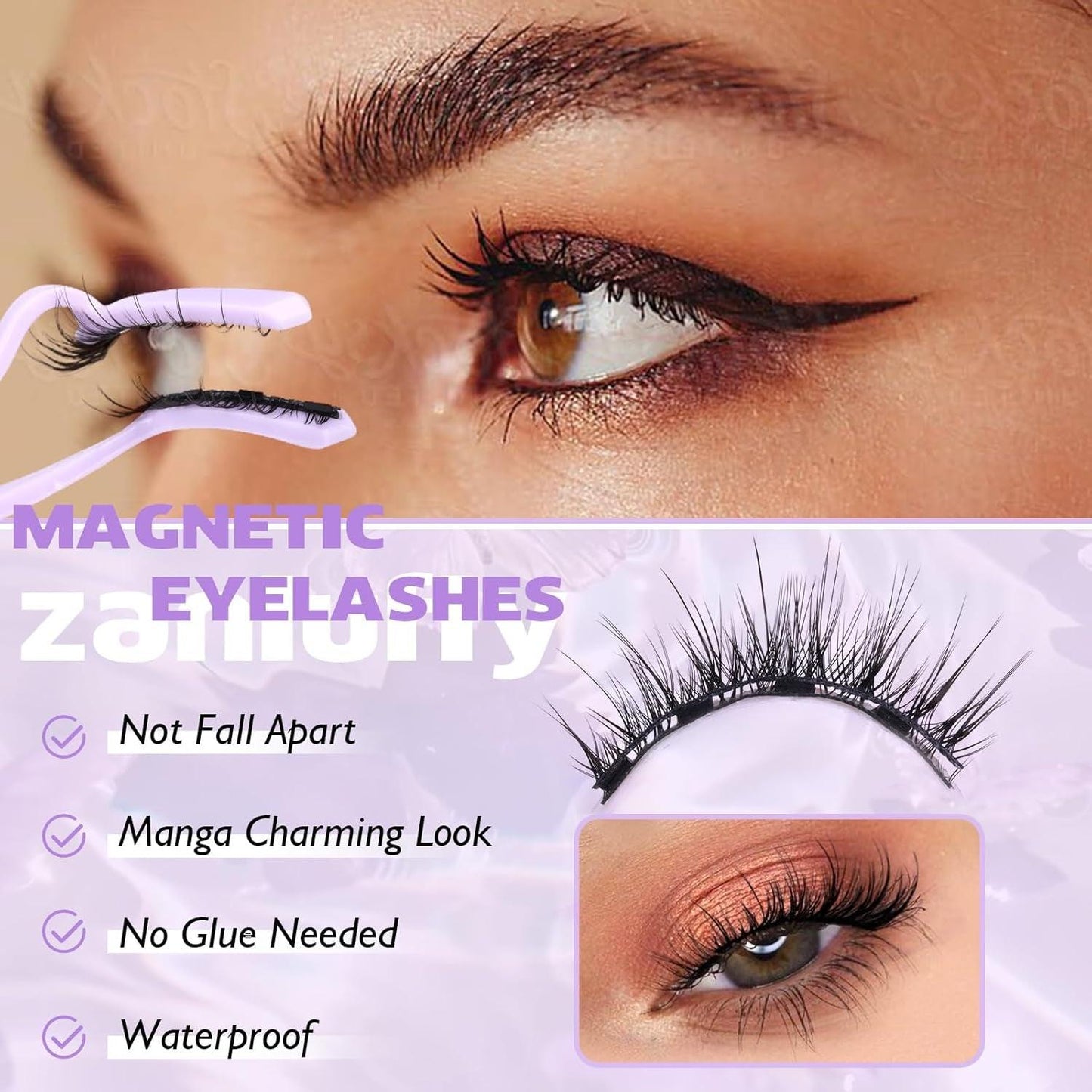 Magnetic Eyelashes Natural Magnetic Lashes Kit with Applicator Cat Eye No Glue Lashes Double Sided Magnetic Lashes Wispy Fairy Magnetic Eyelashes Kit by - Bellarevive.Store