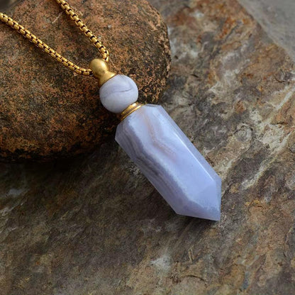 Natural Gems Stone Essential Oil Diffuser Perfume Bottle Pendant Necklace Stainless Steel Jewelry Dropshipping - Bellarevive.Store