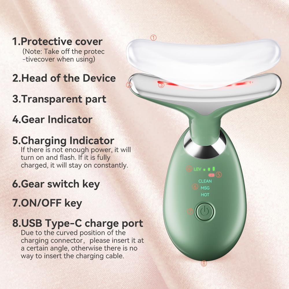 Green Multifunctional Face and Neck Massager - Portable Facial Device for Enhanced Skincare - Bellarevive.Store