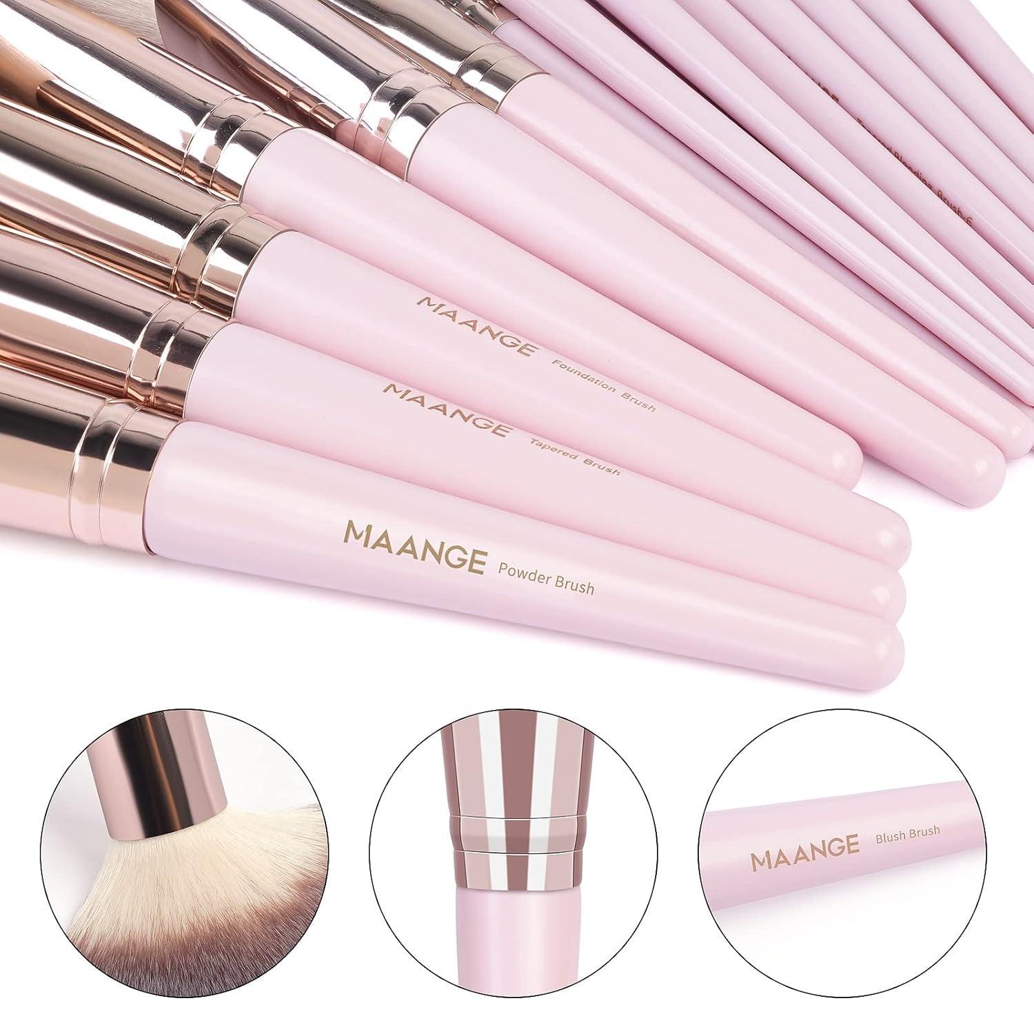 Makeup Brushes, 18 Pcs Professional Premium Synthetic Makeup Brush Set with Case, Foundation Kabuki Eye Travel Make up Brushes Sets (Pink Gold) - Bellarevive.Store