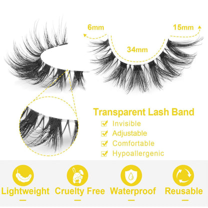 Lashes Natural Look False Eyelashes Clear Band Wispy Faux Mink Eyelashes Fluffy Short Natural False Lashes Cat Eye Strip Lashes That Look like Extenison D Curl Lashes Pack 7 Pairs - Bellarevive.Store