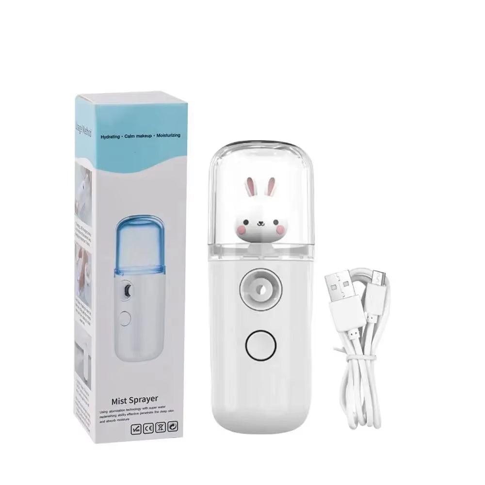 Face Mister Mini Handy Rechargeable Cute Rabbit Design Face Humidifier Facial Sprayer Moisturizing for Face, Daily Makeup, Skin - Bellarevive.Store