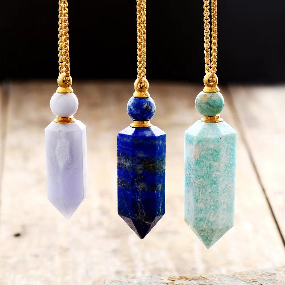 Natural Gems Stone Essential Oil Diffuser Perfume Bottle Pendant Necklace Stainless Steel Jewelry Dropshipping - Bellarevive.Store