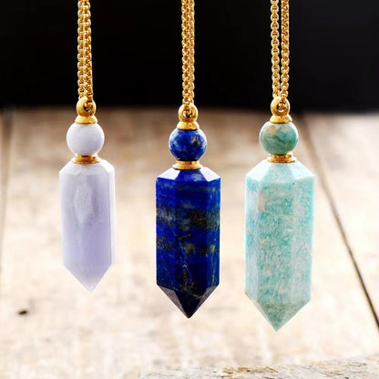 Natural Gems Stone Essential Oil Diffuser Perfume Bottle Pendant Necklace Stainless Steel Jewelry Dropshipping - Bellarevive.Store