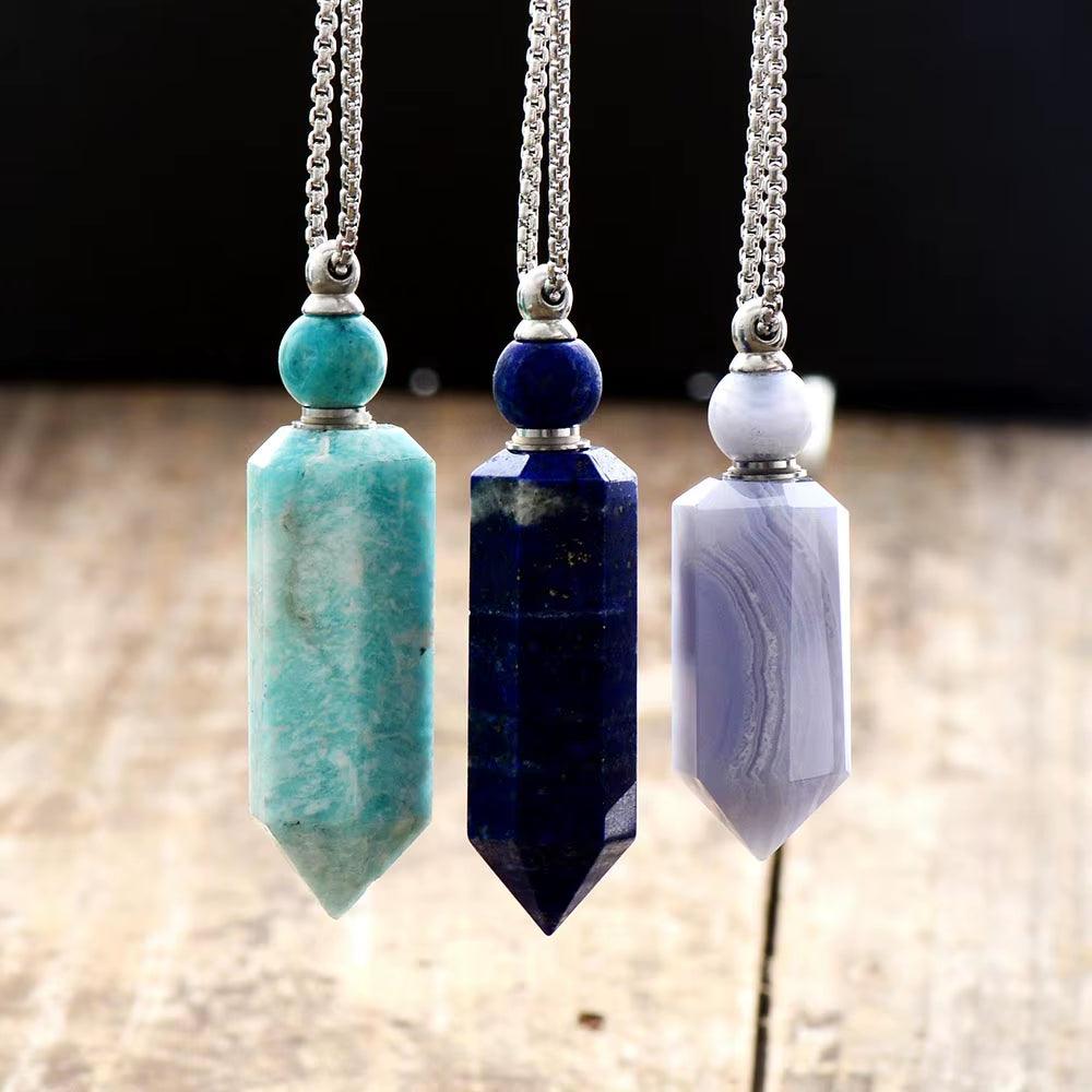 Natural Gems Stone Essential Oil Diffuser Perfume Bottle Pendant Necklace Stainless Steel Jewelry Dropshipping - Bellarevive.Store