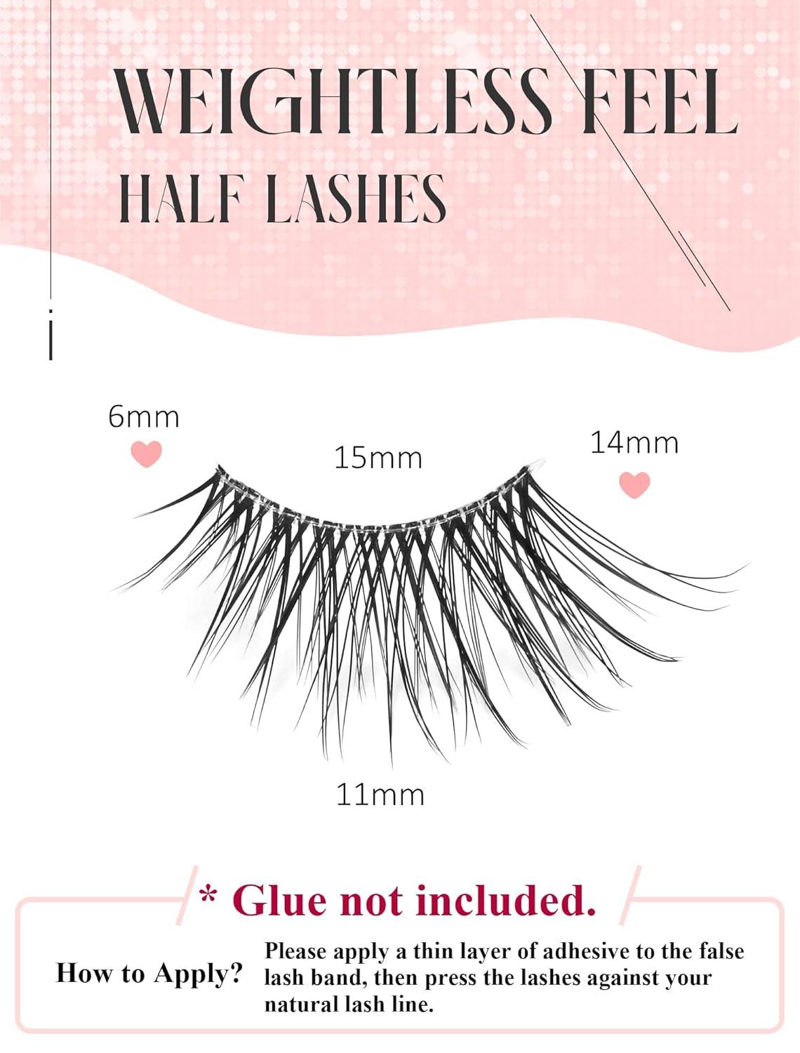 W02 Wispy Half Lashes - Natural Corner False Eyelashes with Clear Band - Bellarevive.Store