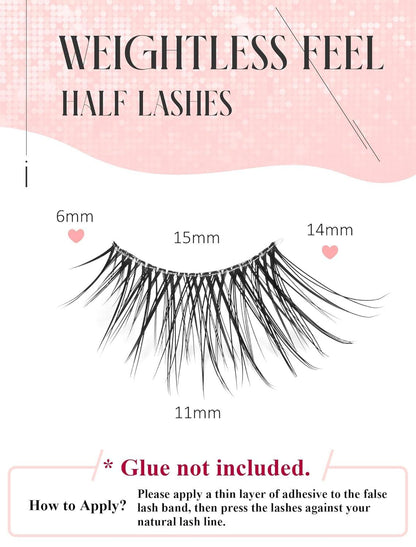 W02 Wispy Half Lashes - Natural Corner False Eyelashes with Clear Band - Bellarevive.Store