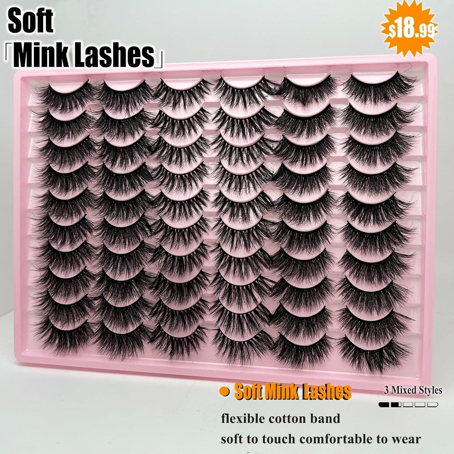 Eyelashes Bulk Wispy Strip Lashes Natural Look 3D Cat Eye Lashes Pack 18Mm Long Volume C Curl Faux Mink Lashes Multipack (3 Styles) - Bellarevive.Store