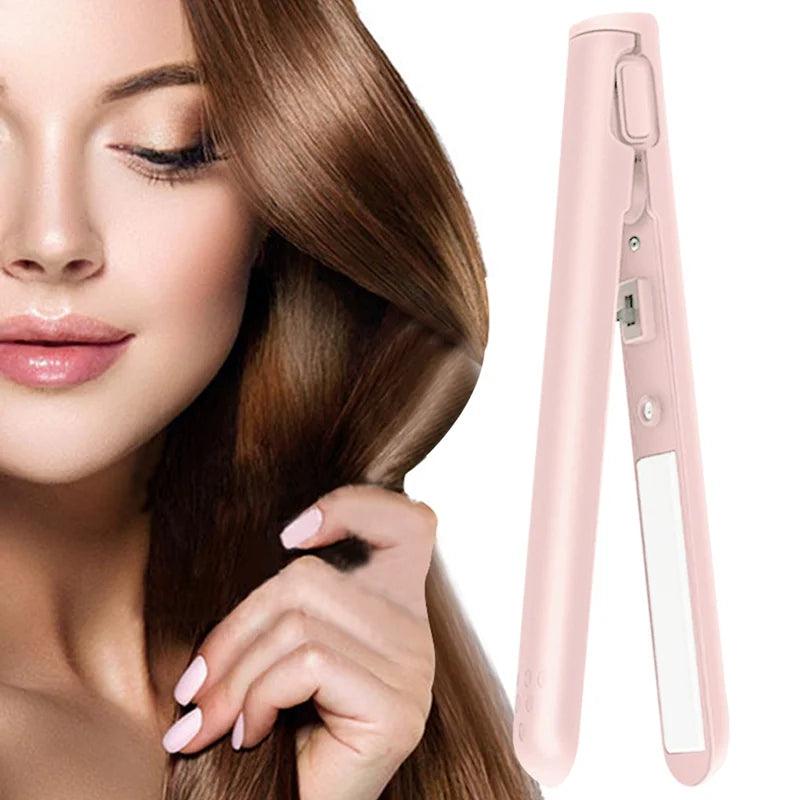 Hair Straightener USB Cordless Portable Hair Styling Iron Ceramic Hair Curler - Bellarevive.Store