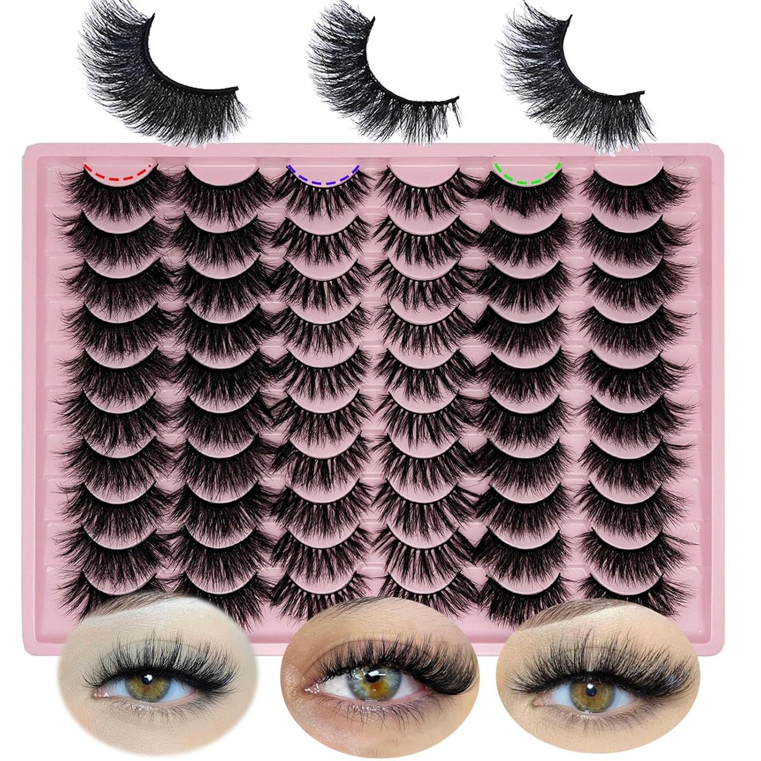 Eyelashes Bulk Wispy Strip Lashes Natural Look 3D Cat Eye Lashes Pack 18Mm Long Volume C Curl Faux Mink Lashes Multipack (3 Styles) - Bellarevive.Store